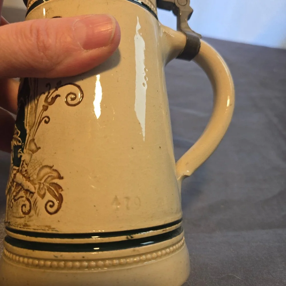 Vintage German Beer Stein with‎ Pewter Lid and Relief Scene
